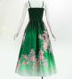 Japan Fabric Long Dress with Cherry Blossom Print / Shantung / Green / JW001gr