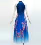 Japan Fabric Long Dress with Cherry Blossom Print / Velvet / Blue / JW002bl