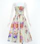 Japan Fabric Long Dress with Chrysanthemum & Plum Blossom & Cherry Blossom Print / Shantung / Beigu / JW003be