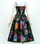 Japan Fabric Long Dress with Chrysanthemum & Plum Blossom & Cherry Blossom Print / Shantung / Black / JW003bk