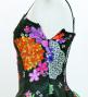 Japan Fabric Long Dress with Chrysanthemum & Plum Blossom & Cherry Blossom Print / Shantung / Black / JW003bk