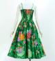Japan Fabric Long Dress with Chrysanthemum & Plum Blossom & Cherry Blossom Print / Shantung / Green / JW003gr