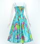Japan Fabric Long Dress with Chrysanthemum & Plum Blossom & Cherry Blossom Print / Shantung / Light Blue / JW003lbl