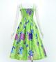 Japan Fabric Long Dress with Chrysanthemum & Plum Blossom & Cherry Blossom Print / Shantung / Light Green / JW003lgr