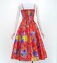 Japan Fabric Long Dress with Chrysanthemum & Plum Blossom & Cherry Blossom Print / Shantung / Red / JW003rd