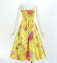 Japan Fabric Long Dress with Chrysanthemum & Plum Blossom & Cherry Blossom Print / Shantung / Yellow / JW003ye
