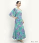 Japan Fabric One Shoulder Frill Sleeve Long Dress with Chrysanthemum Print / Light Blue / JW005lbl