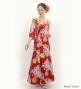 Japan Fabric One Shoulder Frill Sleeve Long Dress with Chrysanthemum Print / Red / JW005rd