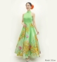 Japan Fabric American Armhole Long Dress with Chrysanthemum Print / Light Green / JW006lgr