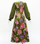 Japan Fabric Long Sleeve Dress with Peony Print / Khaki / JW007ka
