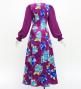 Japan Fabric Long Sleeve Dress with Peony Print / Purple / JW007pu