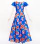 Japan Fabric Long Dress with Peony Print / Blue / JW008bl