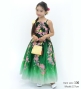 Kids Japan Fabric Long Dress with Cherry Blossom Print / Shantung / Green / JWp001gr