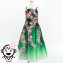 Kids Japan Fabric Long Dress with Cherry Blossom Print / Shantung / Green / JWp001gr