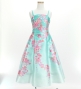 Kids Japan Fabric Long Dress with Cherry Blossom Print / Shantung / Light Blue / JWp001lbl