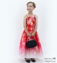 Kids Japan Fabric Long Dress with Cherry Blossom Print / Shantung / Red / JWp001rd