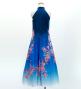 Kids Japan Fabric Long Dress with Cherry Blossom Print / Velvet / Blue / JWp002bl