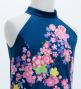 Kids Japan Fabric Long Dress with Cherry Blossom Print / Velvet / Blue / JWp002bl
