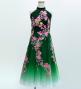 Kids Japan Fabric Long Dress with Cherry Blossom Print / Velvet / Green / JWp002gr