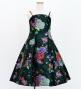 Kids Japan Fabric Long Dress with Chrysanthemum & Plum Blossom & Cherry Blossom Print / Shantung / Black / JWp003bk