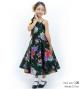 Kids Japan Fabric Long Dress with Chrysanthemum & Plum Blossom & Cherry Blossom Print / Shantung / Black / JWp003bk