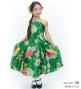 Kids Japan Fabric Long Dress with Chrysanthemum & Plum Blossom & Cherry Blossom Print / Shantung / Green / JWp003gr