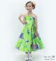 Kids Japan Fabric Long Dress with Chrysanthemum & Plum Blossom & Cherry Blossom Print / Shantung / Light Green / JWp003lgr