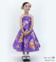 Kids Japan Fabric Long Dress with Chrysanthemum & Plum Blossom & Cherry Blossom Print / Shantung / Purple / JWp003pu
