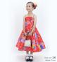 Kids Japan Fabric Long Dress with Chrysanthemum & Plum Blossom & Cherry Blossom Print / Shantung / Red / JWp003rd