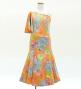 Kids Japan Fabric One Shoulder Frill Sleeve Long Dress with Chrysanthemum Print / Orange  / JWp005or