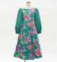 Kids Japan Fabric Long Sleeve Dress with Peony Print / Turquoise Blue / JWp007tbl