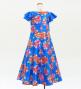 Kids Japan Fabric Long Dress with Peony Print / Blue / JWp008bl