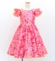 Hula Kids Midi Dress with Hibiscus Print / Luxury Collection / Pink & Yellow / Jp128piye