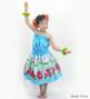 Hula Kids Blouse & Double Pa'u Set-Up with Hibiscus Print / Luxury Collection / Light Blue / Jp132lbl