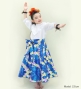 Hula Kids Long Shantung Circular Skirt with Plumeria Lei Print / Blue / Jp170-3
