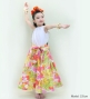 Hula Kids Long Shantung Circular Skirt with Hibiscus Print / White & Red / Jp170-4