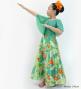 Hula Kids Cape Long Dress with Heliconia Print / Luxury Collection / Green / Jp76gr