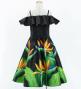 Hula Kids Midi Dress with Strelitzia Print / Luxury Collection / Black / Jp85bk