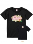 Hula Original Name Print T-shirt / Plumeria & Hibiscus / Black / OT009b